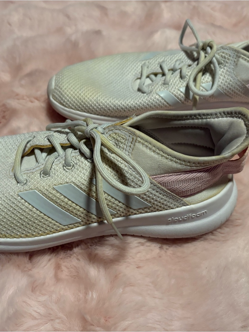 Adidas Women's Cream Athletic Shoes with Pink Heel Accent
